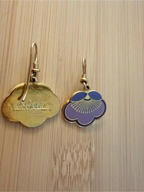 Vintage Signed Laurel Burch Purple Enamel Floral Dangle Earrings